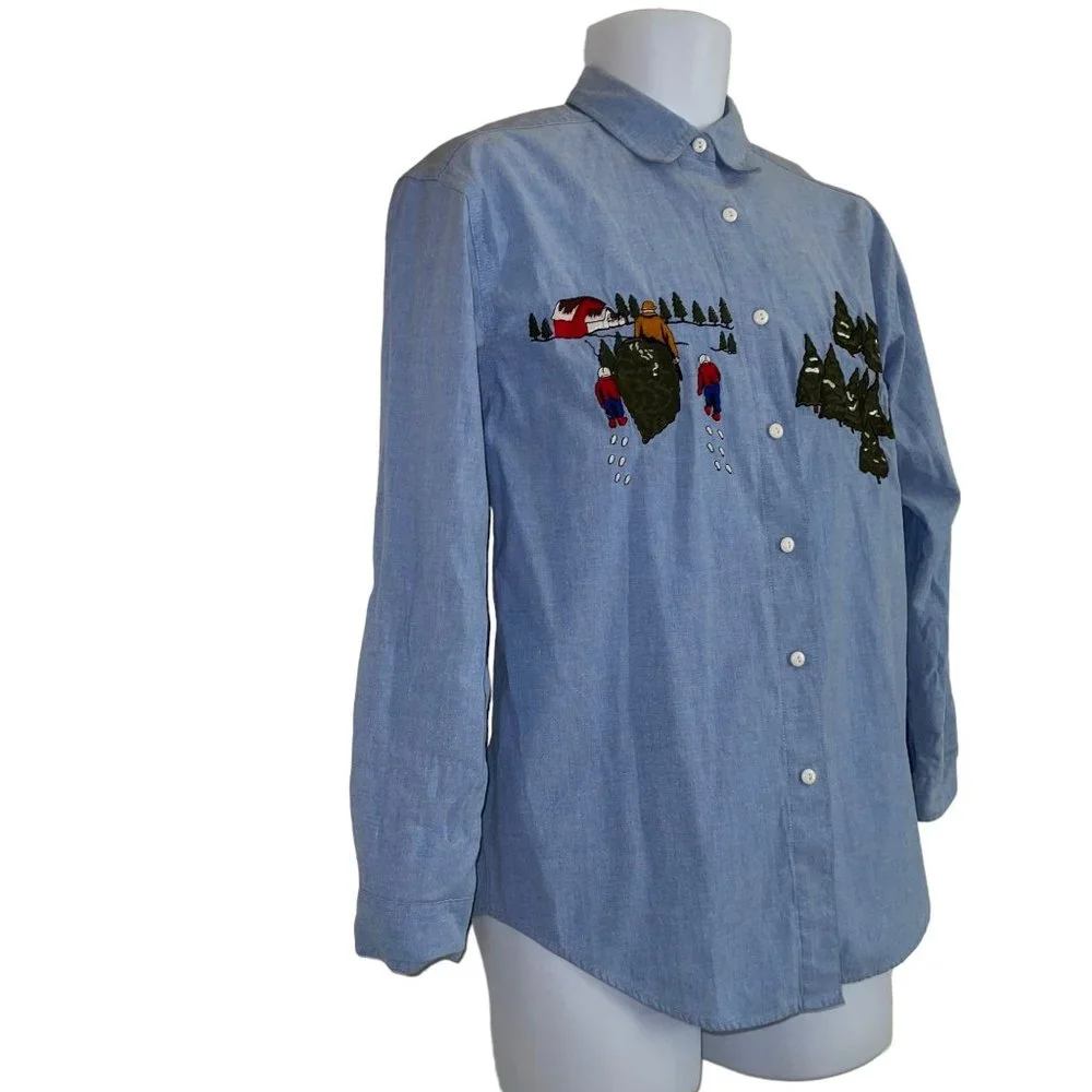 Vintage Rare Falls Creek Shirt Top Mens S Casual Christmas Holiday Dad Tree Sons - Picture 3 of 9